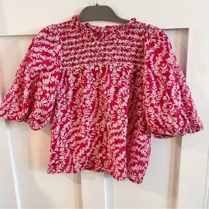 Banjanan Floral puff sleeve smocked top size small